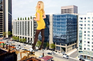 giantess collage city blonde high_heels buildings wonderslug dress nylons streets vehicles looking_at_viewer tribute-to-tiny_little_lisa