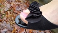 collage high_heels in_shoe shrunken_man pinned under_toes open_toe