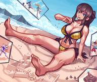 bikini drawing gentle giantess feet color destruction blue_eyes beach cleavage playful brunette sitting legs_spread sand_castle soaker gareit0