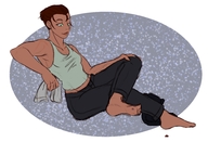 drawing color green_eyes blood brunette short_hair foot_crush looking_down pants dark_skin top no_background