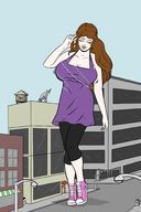 drawing giantess city color large_breasts brunette breast_expansion immortaltom closed_eyes converse