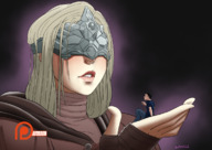drawing gentle giantess blushing color handheld shrunken_man spokle on_palm dark_souls_3 fire_keeper