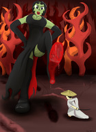drawing giantess black_hair color high_heels dress fighting jack looking_down imminent_crush giantwaifus ikra samurai_jack cartoon_network