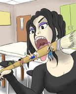 drawing black_hair color fangs shrunken_people open_mouth trapped indoors classroom imminent_vore giantwaifus
