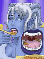 drawing micro vore color teeth spoon shrunken_people open_mouth world_of_warcraft cereal draenei giantwaifus yrel