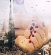 giantess panties city mega black_hair long_hair destruction toes barefoot soles lying_down outdoors nail_polish black_nails gtsx3d