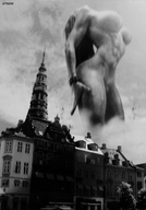 breasts growth giantess collage nude black_hair long_hair destruction muscles standing debris gtsx3d row_houses