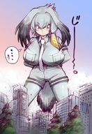 drawing giantess manga city color large_breasts torajimaneko tie kemono_friends shoebill