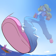 drawing furry giga blonde color long_hair ocean low_angle smiling island impending_doom orange_skin thaddeusmcboosh coco_bandicoot crash_bandicoot_(series)