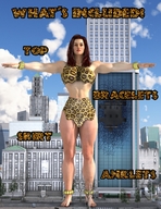 breasts giantess long_hair barefoot giganta red_hair lying_down advertisement outdoors ankle_bracelet bracelet leopard_print skimpy_clothing digital_render