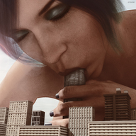 giantess city mega black_hair lying_down short_hair blowjob outdoors nail_polish black_nails digital_render gtsx3d
