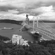 bikini giantess collage city monochrome bridge asian sitting outdoors flip_flops airraid