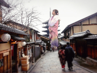 giantess collage city asian walking looking_up outdoors airraid