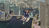 giantess collage city long_hair bridge barefoot brunette asian short_hair sitting giantesses outdoors airraid