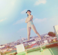 giantess collage black_hair long_hair swimsuit asian pigtails sunglasses outdoors arms_folded airraid