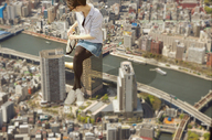 giantess collage city buildings asian river sneakers aerial_view sitting_on_building airraid
