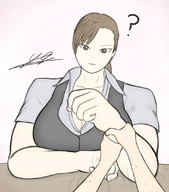 drawing large_breasts long_hair cleavage brunette brown_eyes ponytail mini_giantess struggling no_background yamumil