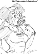 breasts drawing pokemon vore blushing monochrome tongue saliva sketch looking_down sucking dripping voluptuous pushing pokemon_trainer no_background looking_at_tiny natsumemetalsonic rosa_(pokemon)