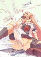 drawing giantess panties blushing giga city mega upskirt color long_hair futanari cum destruction penis seo_tatsuya brunette gloves sitting airplane open_mouth legs_spread kantai_collection