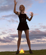 giantess blonde clothed dress field sunset digital_render kamryn-05s bonfire stannding