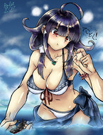 drawing giantess color swimsuit handheld ocean fanart between_fingers looking_at_tiny kantai_collection embernaga taigei