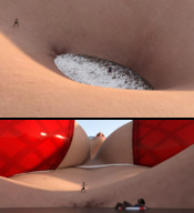 giantess large_breasts cleavage glasses lying_down pool swimming bikini_top boomgts digital_render