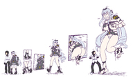 breasts drawing growth giantess white_hair panties feet blushing comic color long_hair butt clothed red_eyes huge_breasts ribbon breast_expansion mini_giantess thighs voluptuous ripped_clothing panels no_background ripping homer-rier
