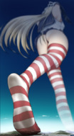 drawing giantess crush panties feet giga upskirt blonde color long_hair destruction skirt stockings low_angle socks foot_crush walking thighs kantai_collection shimakaze_(kantai_collection) rakia
