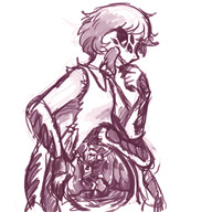 drawing giantess monochrome digestion medium_length_hair sketch looking_down monster_girl unwilling top spider_girl stomach_acid stomach_view internal_view no_background extra_arms hand_on_belly petite rururururus extra_eyes