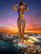 breasts giantess collage city mega swimsuit bridge water buildings looking_down skyscraper sky sunset sydney sydney_opera_house redcoffee1 sierra_skye