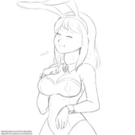 breasts drawing giantess blushing monochrome large_breasts long_hair tongue bunny_ears cleavage bulge dangle swallowed dripping fairy_tail voluptuous closed_eyes unwilling canime bangs throat_bulge lucy_heartfilia