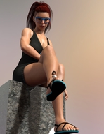 black_hair glasses red_hair sandals on_foot digital_render jamalc157 feets