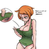 drawing nipples micro panties city color large_breasts cleavage shrunken_city on_nipple orange_hair no_background khl4us