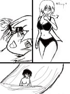 drawing vore monochrome black_hair long_hair underwear short_hair shrunken_woman
