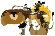 breasts drawing giantess panties furry blushing tail blonde color large_breasts long_hair butt bra mini_giantess belly looking_down voluptuous thick_thighs no_background gats