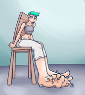 drawing feet color toes blue_hair short_hair sitting shrunken_people chair jj-psychotic