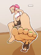 drawing gentle giantess feet color toes barefoot soles pink_hair sitting foot_crush jj-psychotic