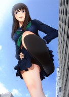 drawing giantess panties upskirt black_hair color long_hair low_angle point_of_view raised_foot hands_on_hips imminent_crush impending_doom