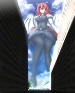drawing giantess panties wings city mega color destruction touhou red_hair dress nylons koakuma neva