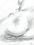 drawing giantess monochrome butt_crush anime lineart nikko goddessia