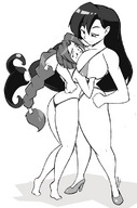 drawing female monochrome anime huge_breasts mini_giantess