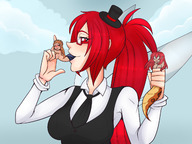 breasts drawing nipples giantess nude vore blushing wings color long_hair handheld glasses smiling pink_hair red_hair hugging willing snake_girl multiple_victims imminent_vore looking_at_tiny multiple_prey pixies-dusts