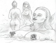drawing giantess anime shrunken_men lineart giantesses breast_play nikko goddessia