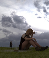 gentle giantess panties upskirt blonde clothed sitting runswithferrets sad camping digital_render bonfire