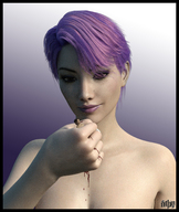 crush handheld purple_hair blood shrunken_man cruel hand_crush fist looking_at_victim digital_render starkadhr