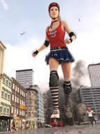 giantess city destruction skirt buildings helicopter streets athletic roller_skates street_view sorenzer0 digital_render whirlwind