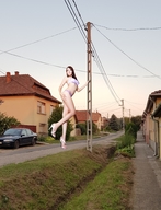 giantess collage city long_hair high_heels buildings brunette asian leg long high vehicles outdoors open_toe velocity-vektor