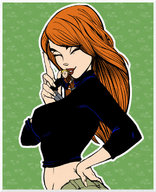 drawing gentle color long_hair clothed handheld red_hair kissing kim_possible belly shrunken_man ron_stoppable