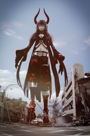 giantess horns city destruction claws looking_down monster_girl digital_render strolling black_gold_saw codexgigas-victis