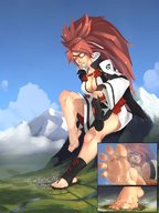 drawing giantess crush feet mega color destruction toes soles sweat sandals foot_crush guilty_gear guilty_gear_xrd kerneldecoy baiken